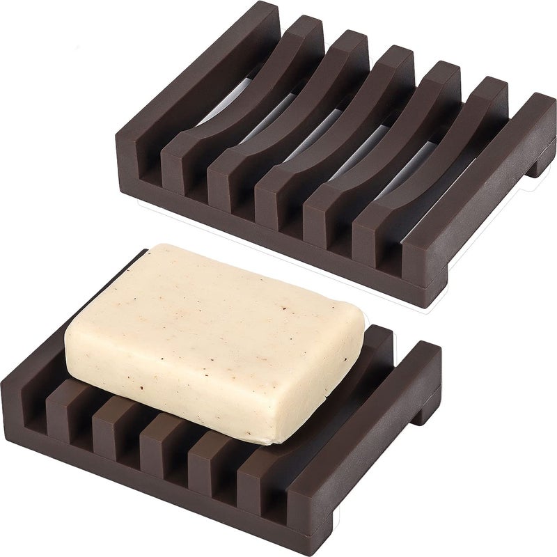 Topsky 2Pcs Soap Dish Holder  Non-Slip Bathroom Accessories Silicone Soap Case Saver  Sink Deck Bathtub Shower Dish Soap Drainer  Silicone Holder for Soap  Sponges  Scrubber (Brown) - Image 1